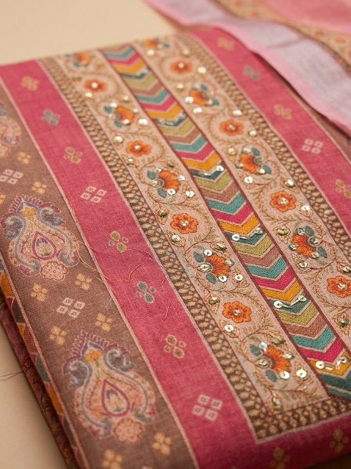 Pink Chanderi Printed Unstitched Dress Material