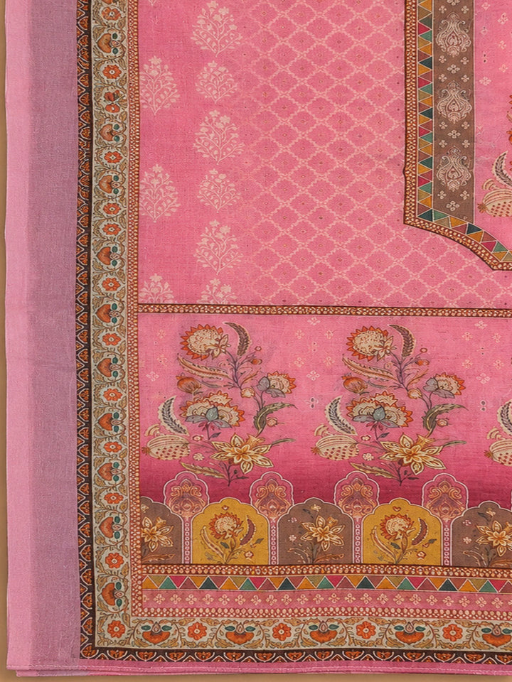 Pink Chanderi Printed Unstitched Dress Material