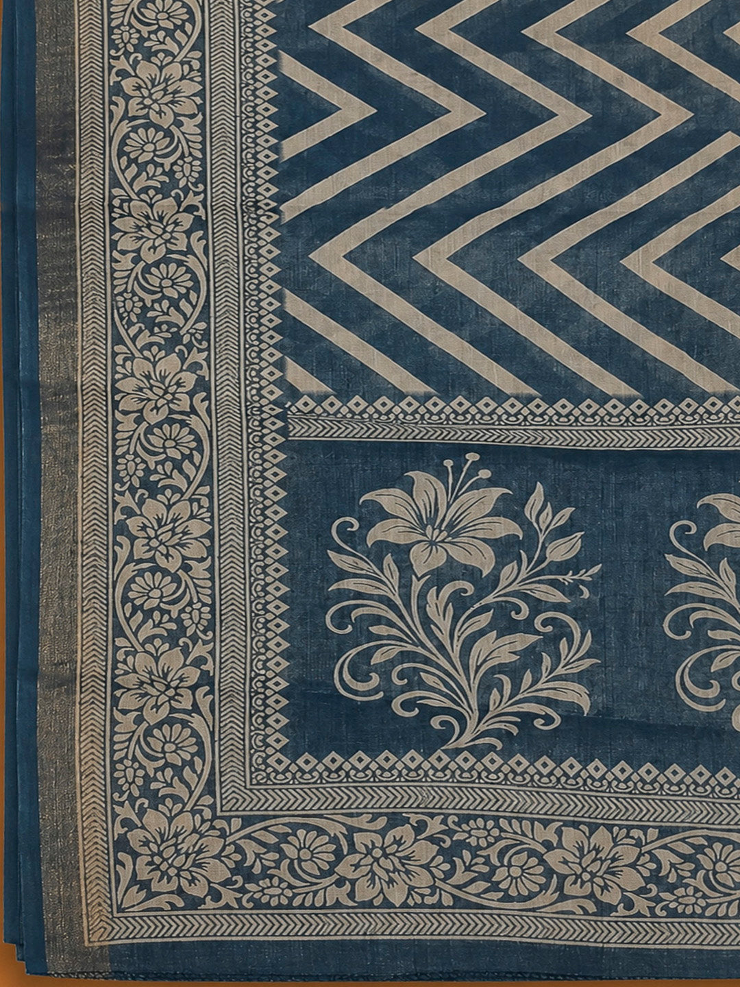 Blue Linen Blend Printed Unstitched Dress Material
