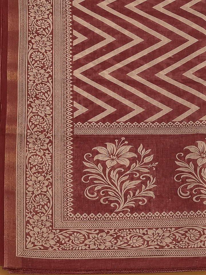 Maroon Linen Blend Printed Unstitched Dress Material