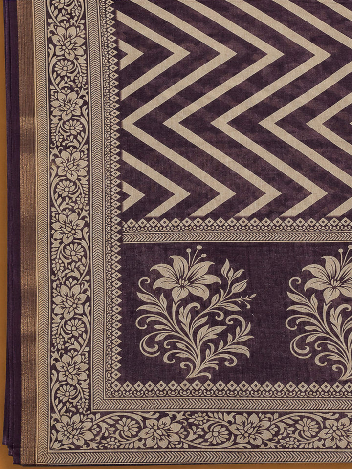 Wine Linen Blend Printed Unstitched Dress Material