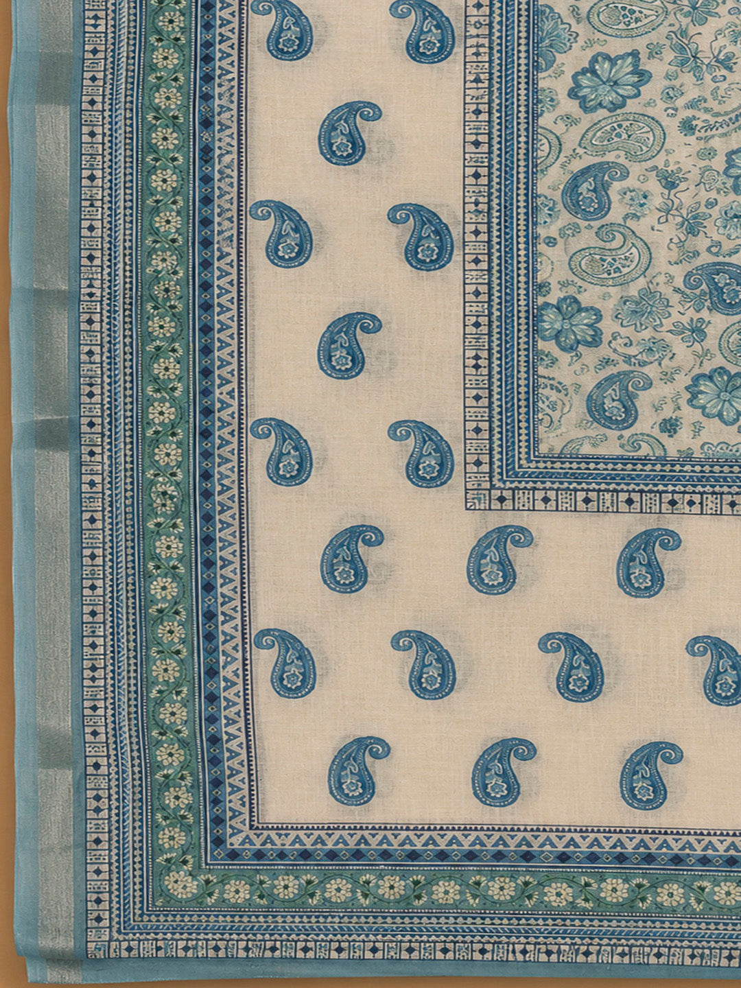Blue Chanderi Printed Unstitched Dress Material