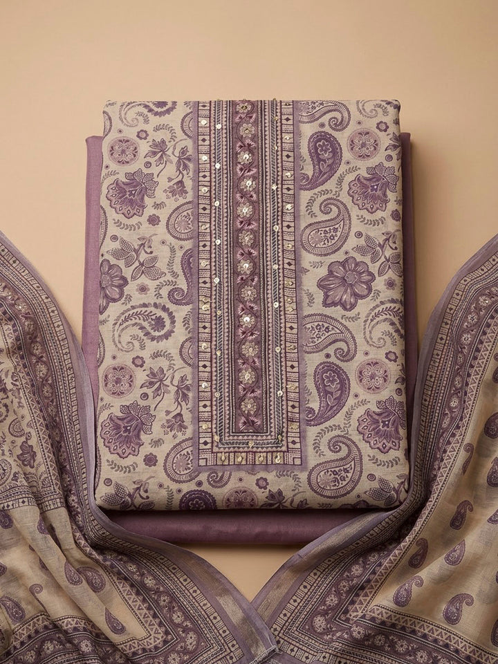 Lavender Chanderi Printed Unstitched Dress Material