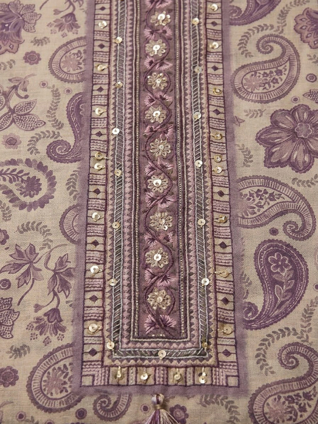 Lavender Chanderi Printed Unstitched Dress Material
