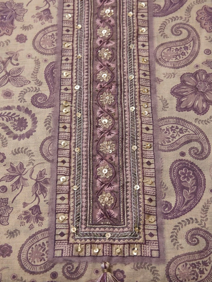 Lavender Chanderi Printed Unstitched Dress Material