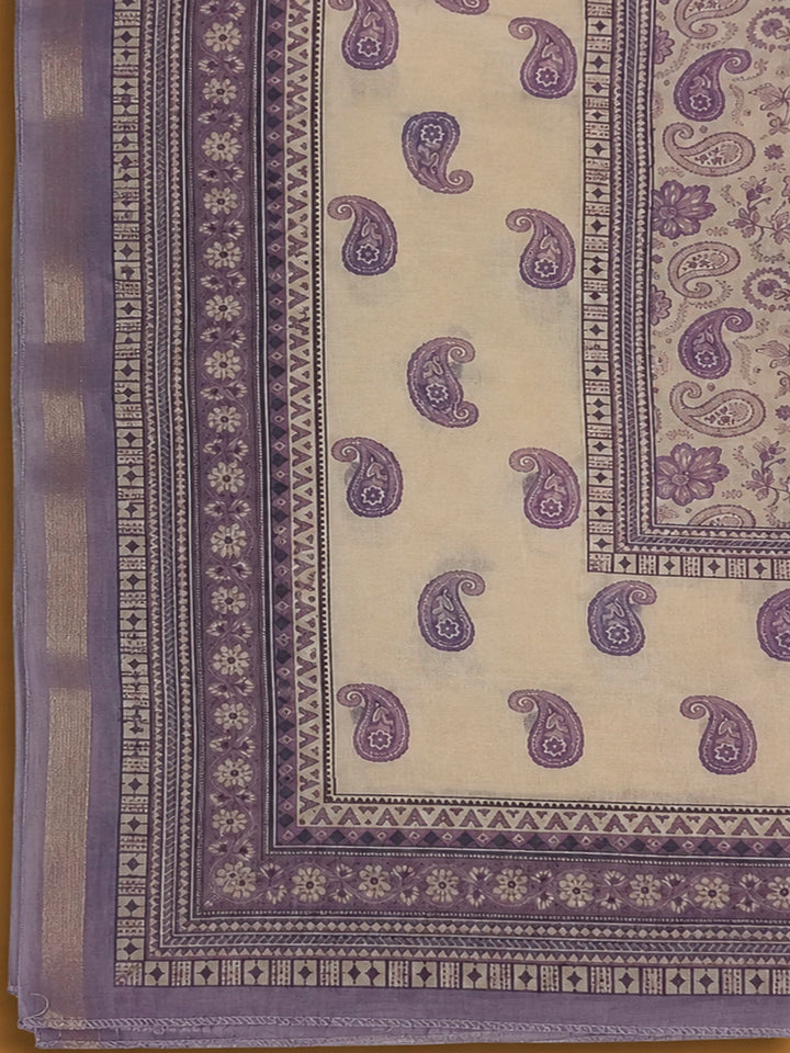 Lavender Chanderi Printed Unstitched Dress Material