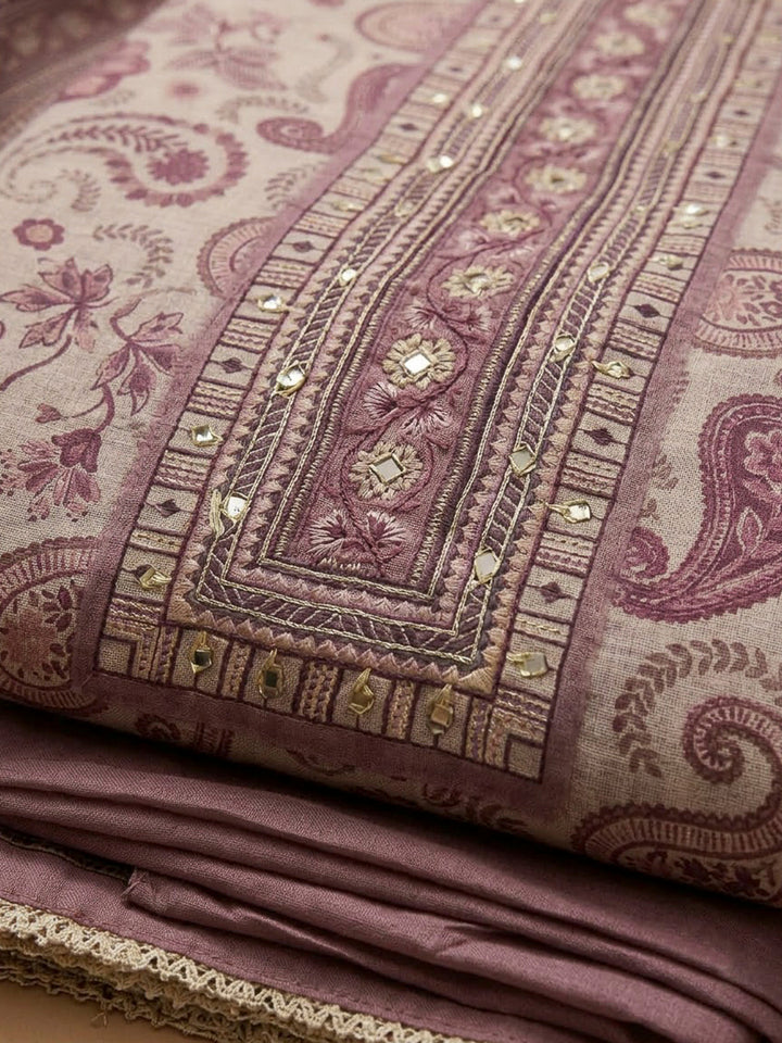 Onion Pink Chanderi Printed Unstitched Dress Material