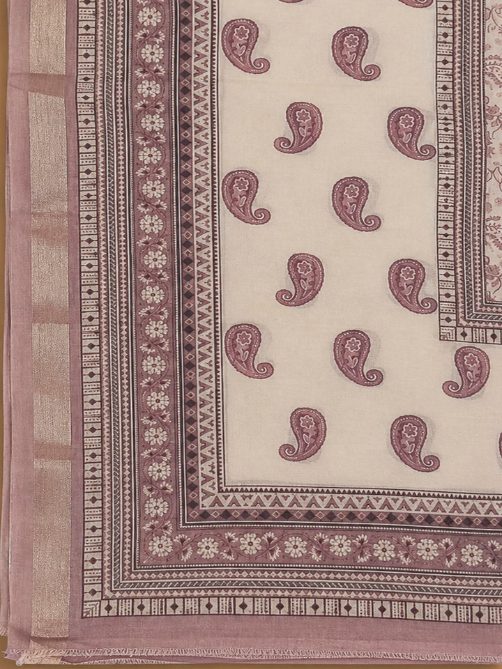 Onion Pink Chanderi Printed Unstitched Dress Material