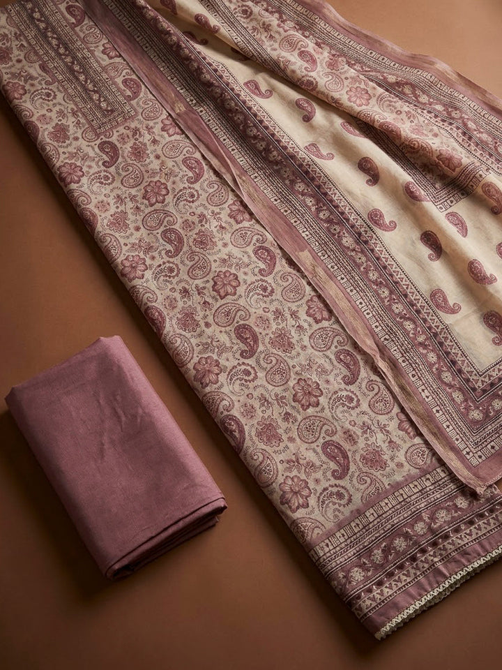 Onion Pink Chanderi Printed Unstitched Dress Material