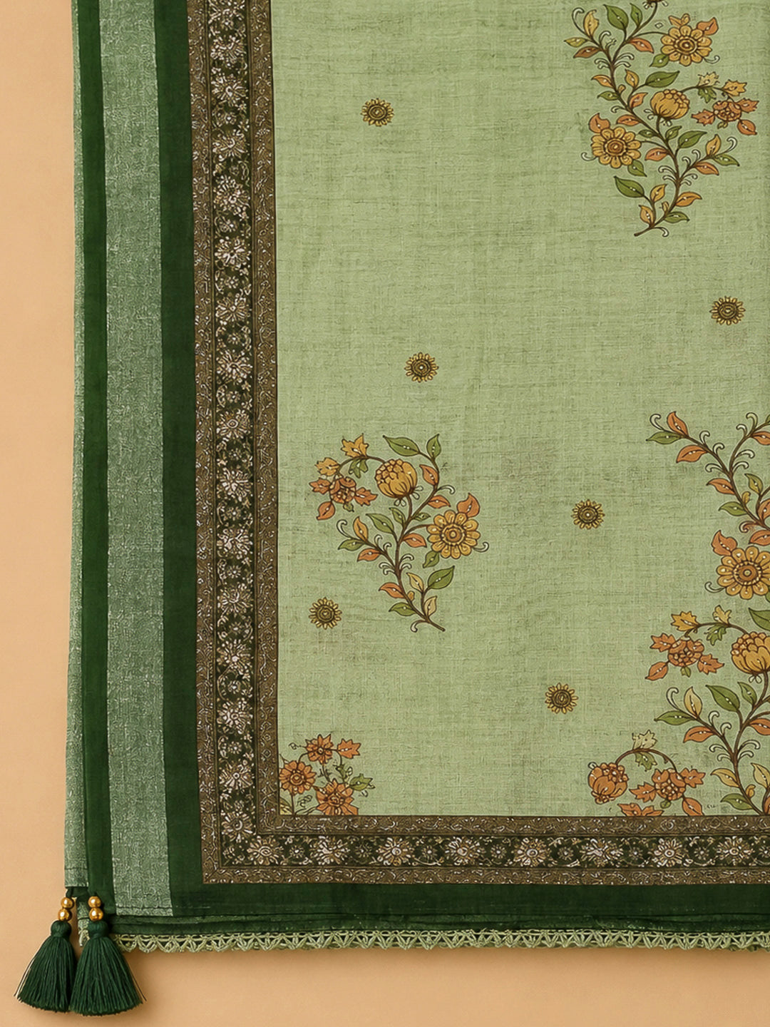 Pista Green Chanderi Embroidered Unstitched Dress Material