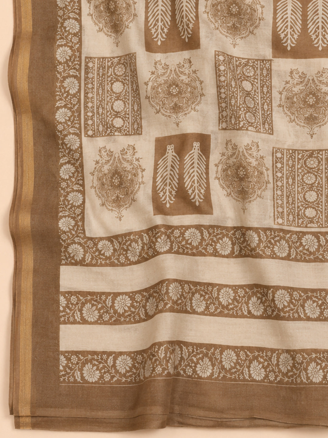 Beige  Chanderi Unstitched Dress Material