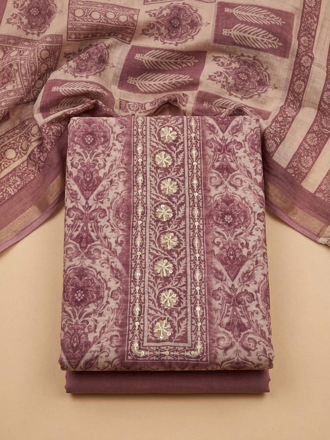 Lavender  Chanderi Unstitched Dress Material