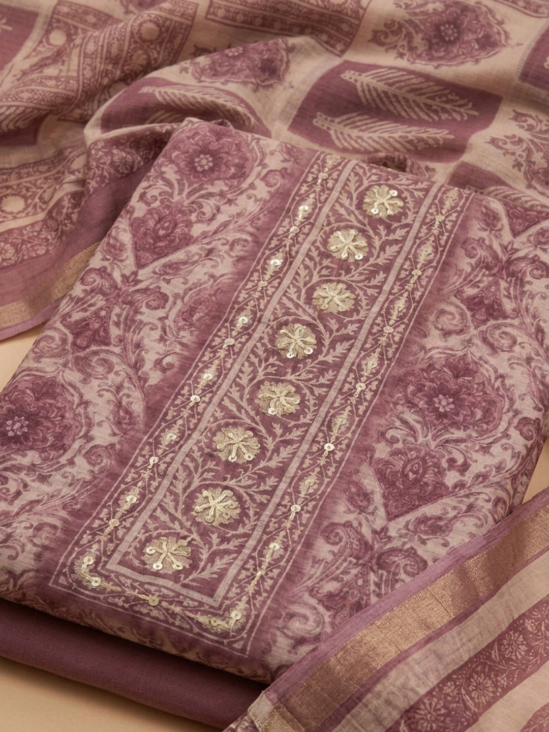Lavender  Chanderi Unstitched Dress Material