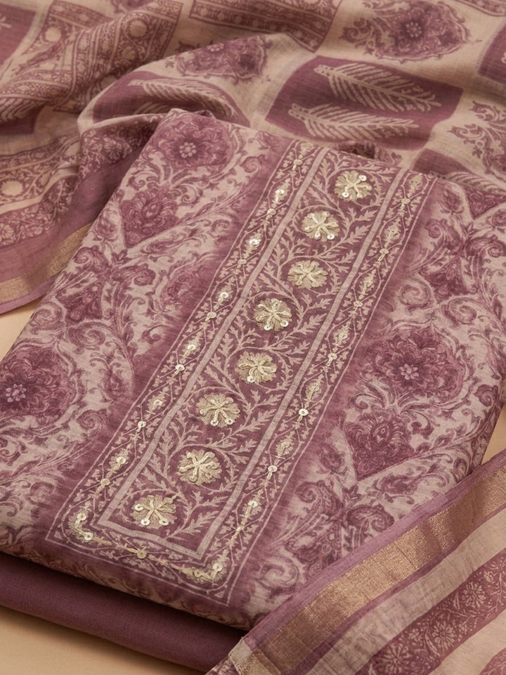 Lavender  Chanderi Unstitched Dress Material