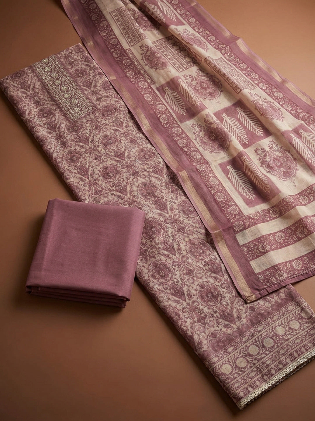 Lavender  Chanderi Unstitched Dress Material