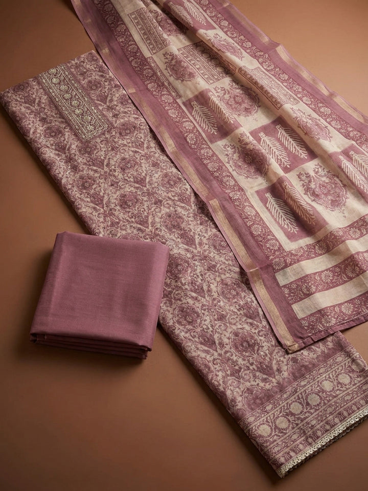 Lavender  Chanderi Unstitched Dress Material