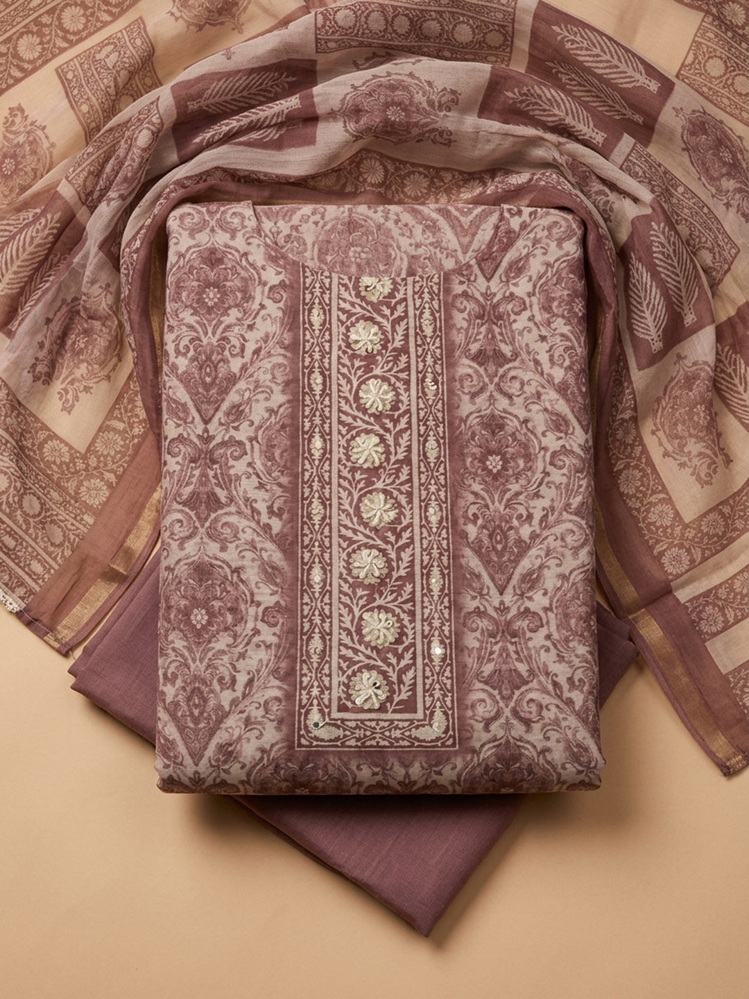 Onion Pink  Chanderi Unstitched Dress Material