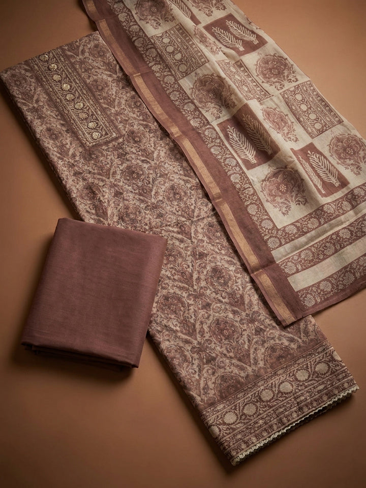 Onion Pink  Chanderi Unstitched Dress Material