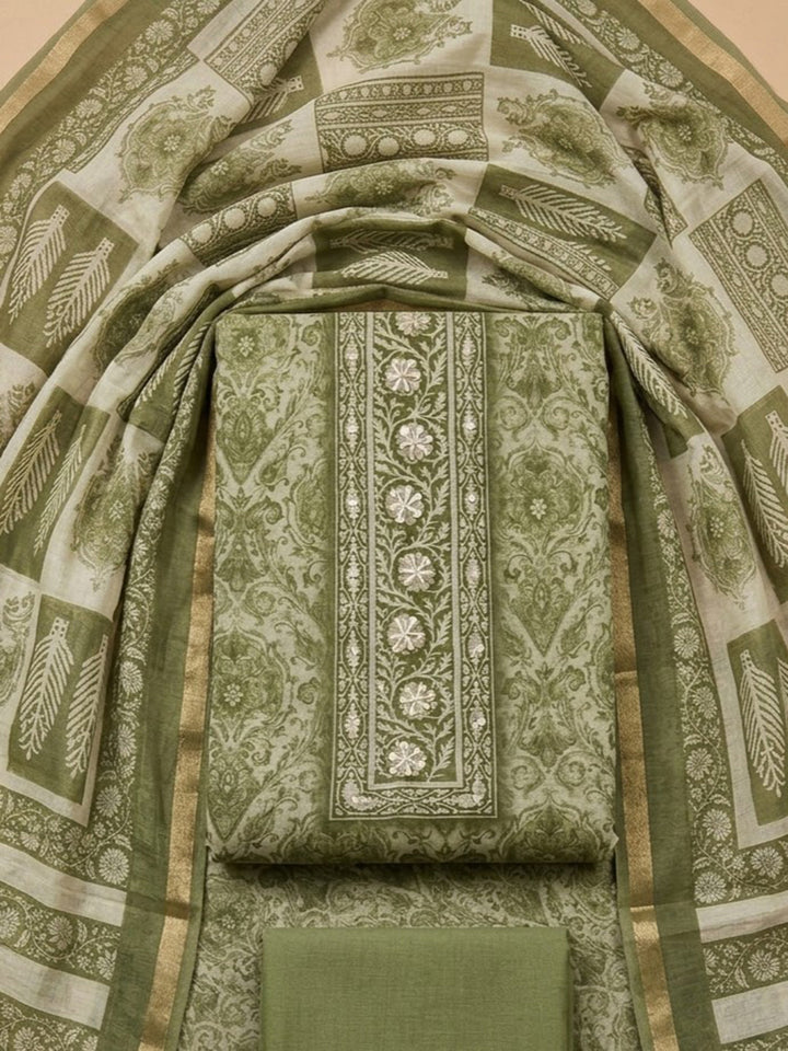 Pista Green  Chanderi Unstitched Dress Material