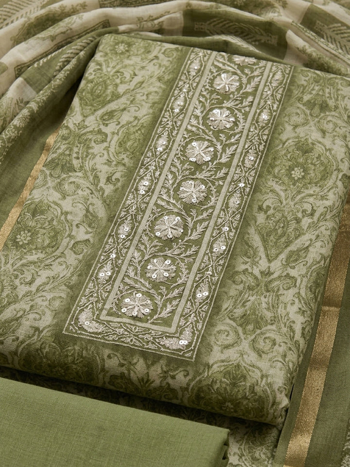 Pista Green  Chanderi Unstitched Dress Material