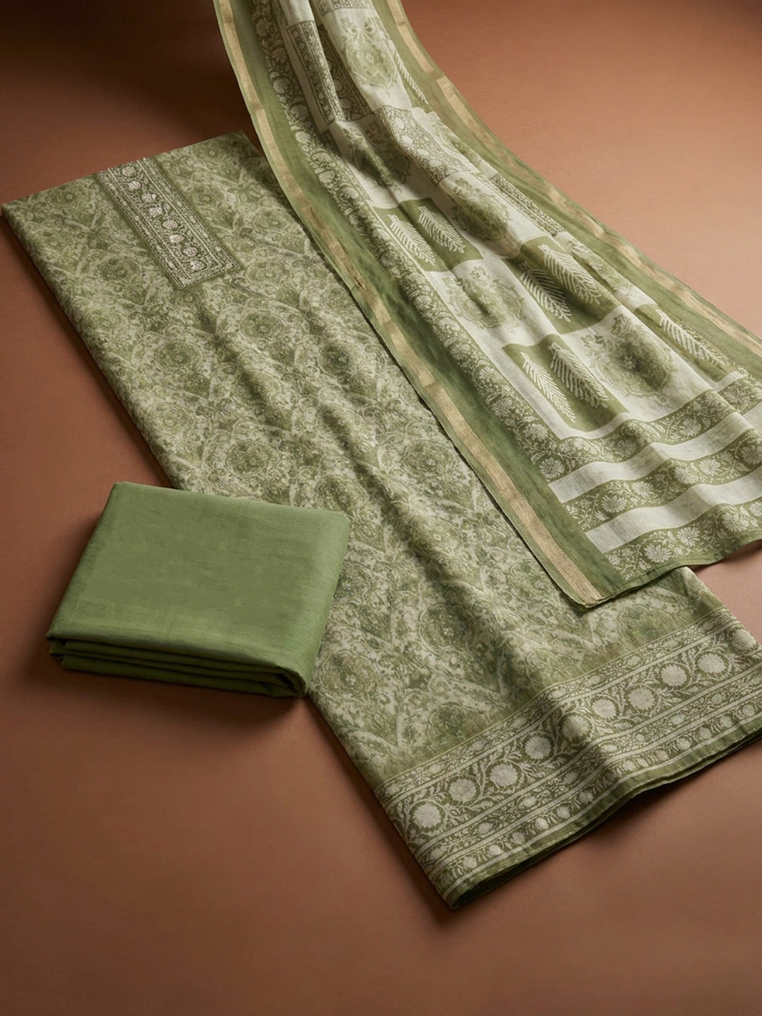 Pista Green  Chanderi Unstitched Dress Material