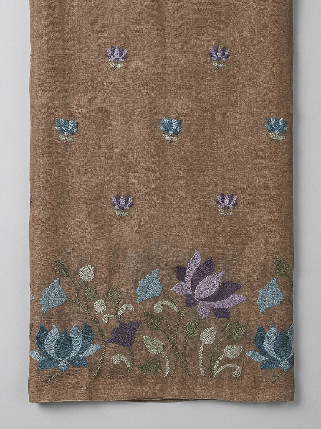 Beige Printed Chanderi Unstitched Dress Material