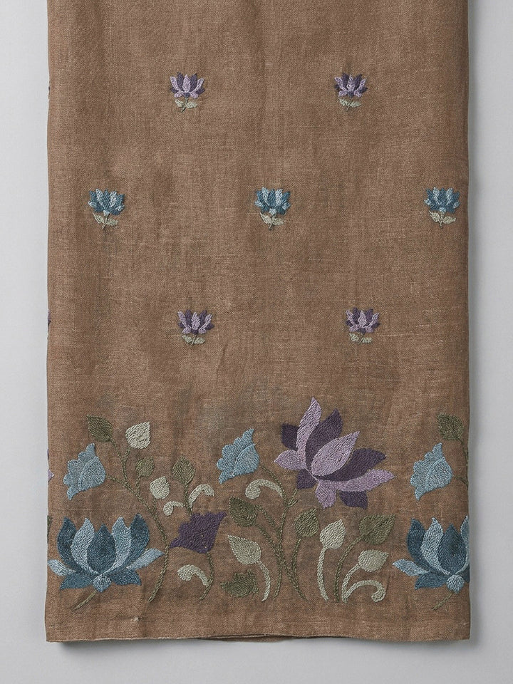 Beige Printed Chanderi Unstitched Dress Material