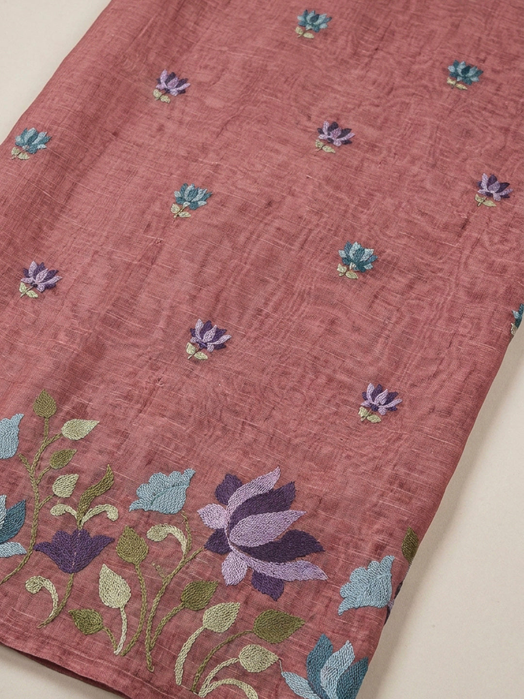Onion Pink Printed Chanderi Unstitched Dress Material