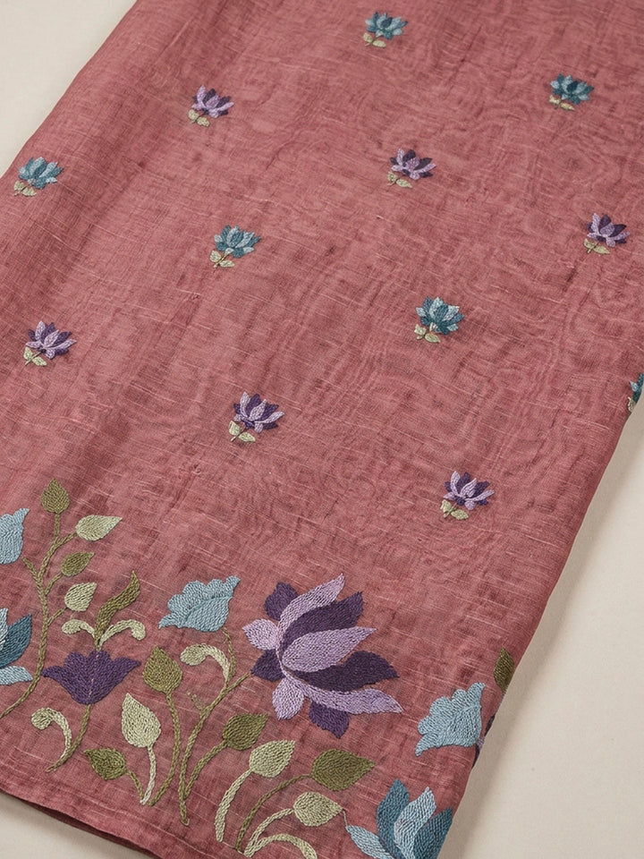 Onion Pink Printed Chanderi Unstitched Dress Material