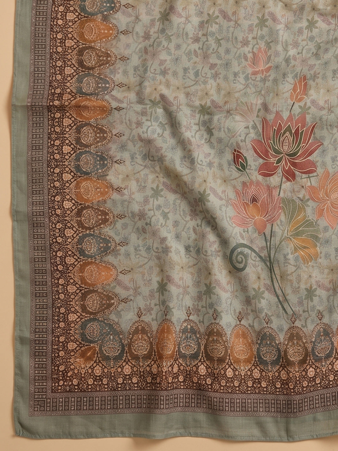 Grey Embroidered Cotton Blend Unstitched Suit With Pant &amp; Dupatta