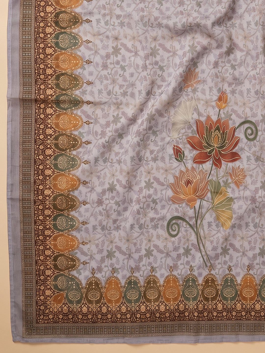Lavender Embroidered Cotton Blend Unstitched Suit With Pant &amp; Dupatta