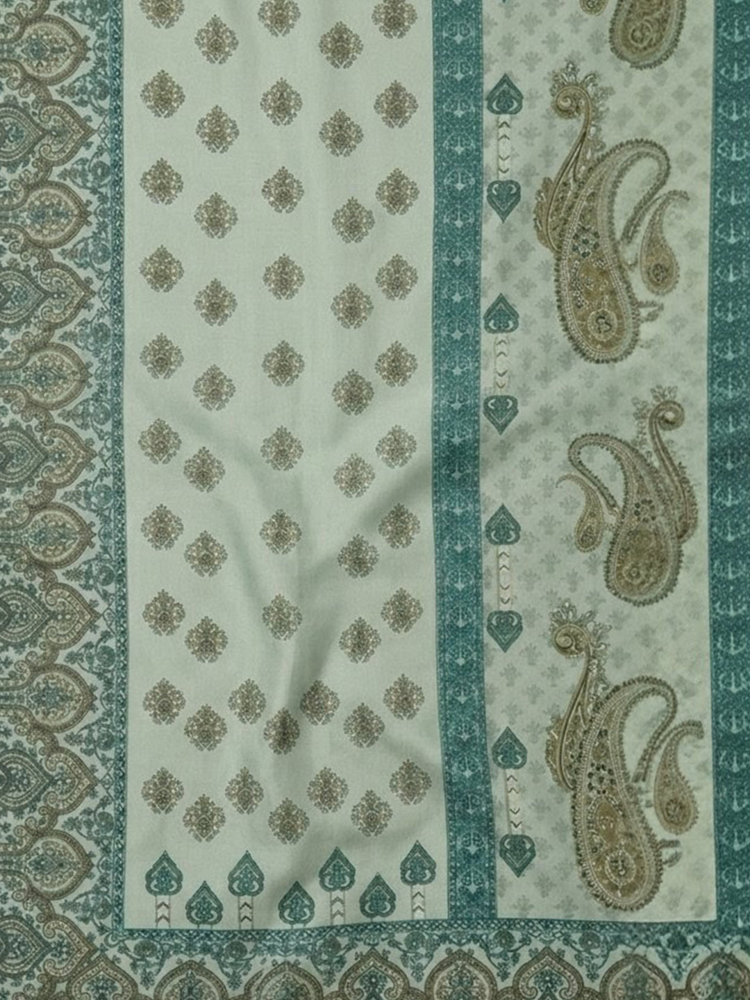 Aqua Green Printed Cotton Blend Unstitched Suit With Pant &amp; Dupatta