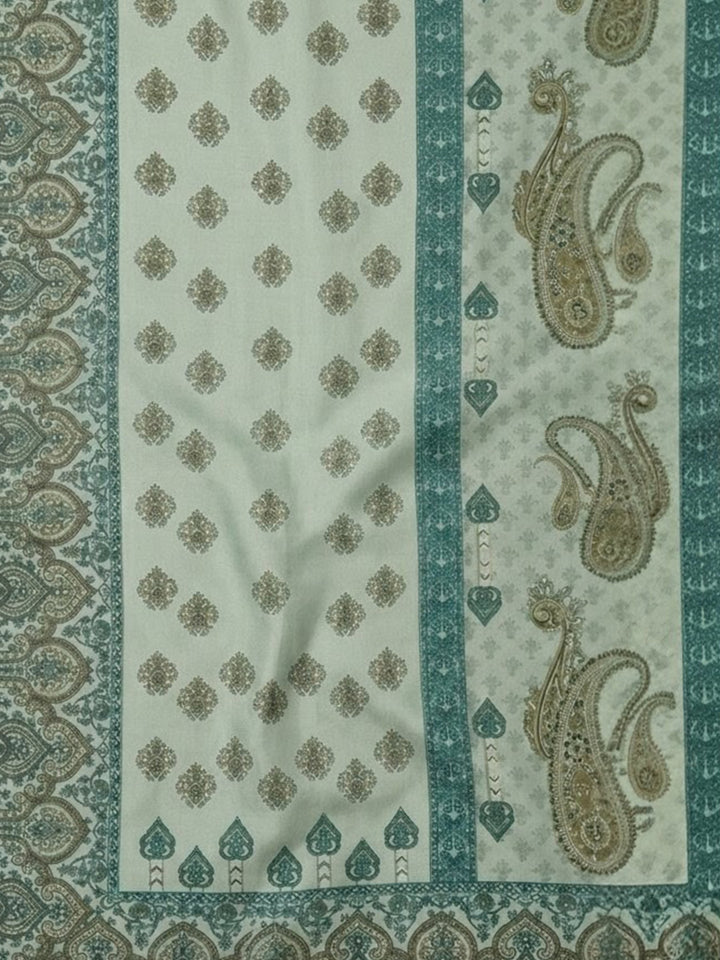 Aqua Green Printed Cotton Blend Unstitched Suit With Pant &amp; Dupatta