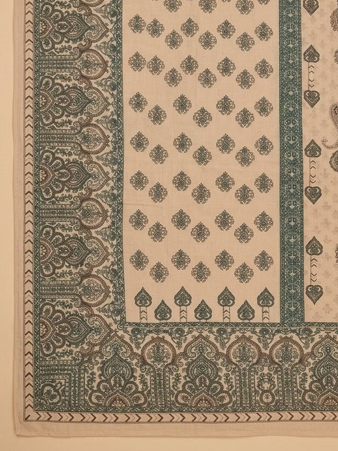Beige Printed Cotton Blend Unstitched Suit With Pant &amp; Dupatta