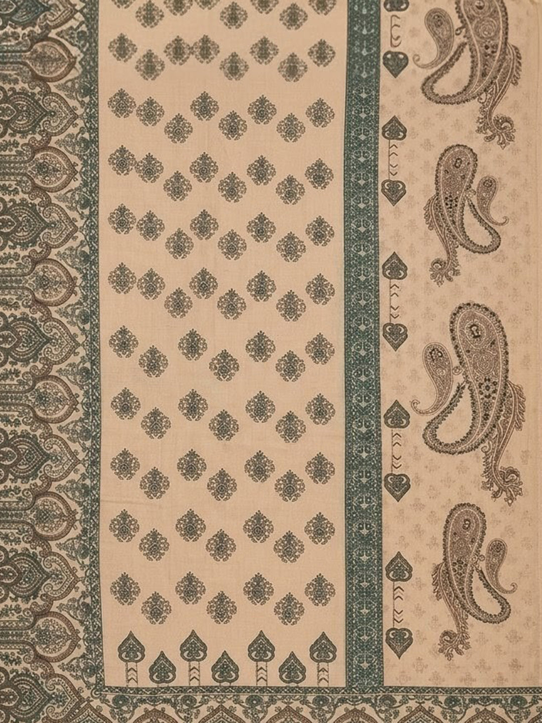 Beige Printed Cotton Blend Unstitched Suit With Pant &amp; Dupatta