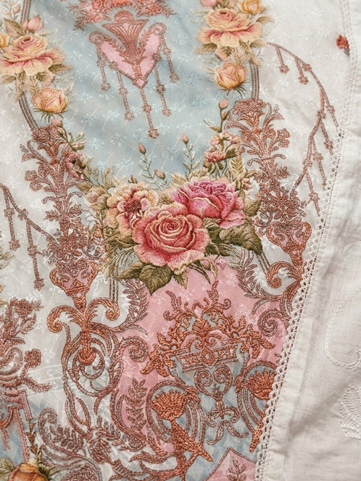 Grey Printed Cotton Blend Unstitched Suit With Pant &amp; Dupatta