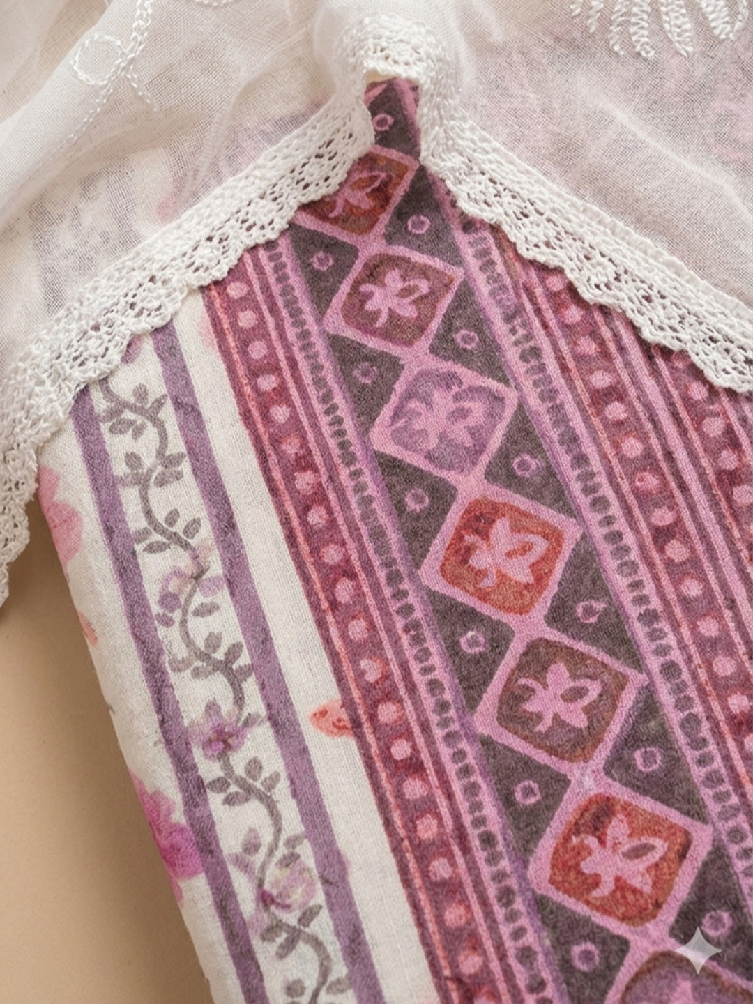 Pink Printed Cotton Blend Unstitched Suit With Pant &amp; Dupatta
