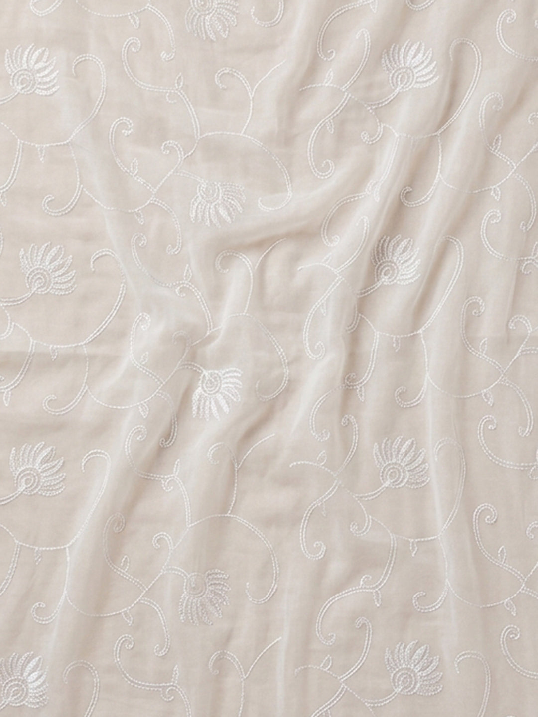 Cream Blue Embroidered Cotton Blend Unstitched Suit With Pant &amp; Dupatta