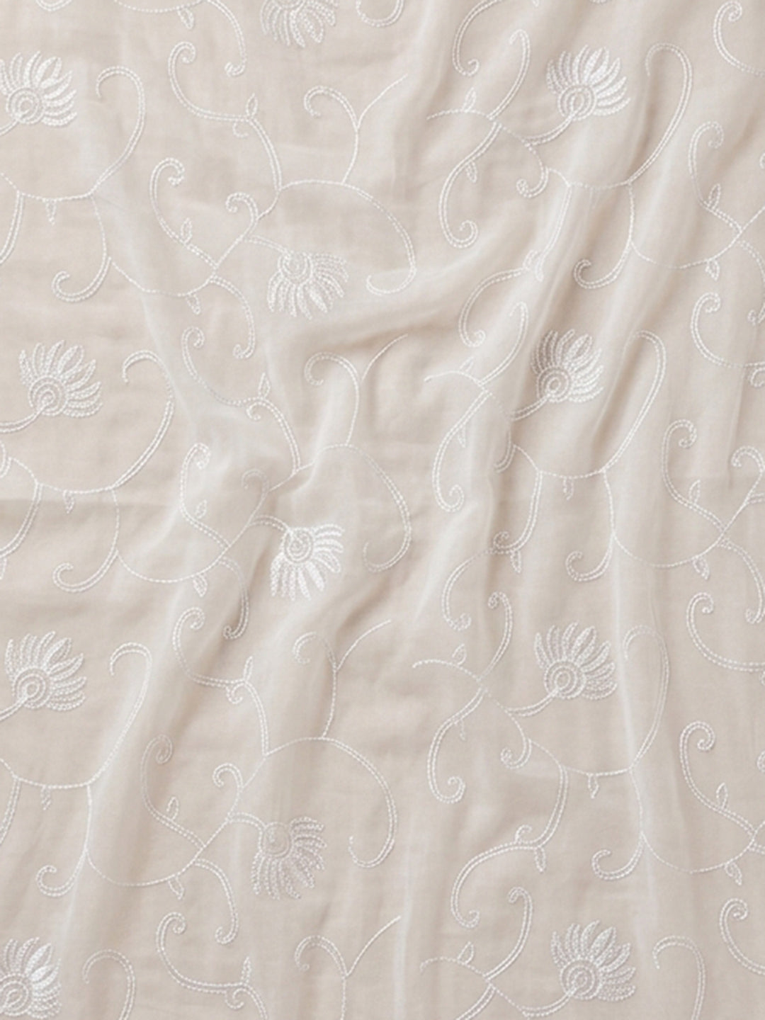 Cream Purple Embroidered Cotton Blend Unstitched Suit With Pant &amp; Dupatta