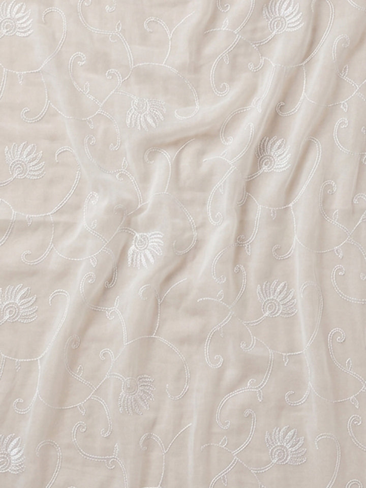 Cream Rust Embroidered Cotton Blend Unstitched Suit With Pant &amp; Dupatta