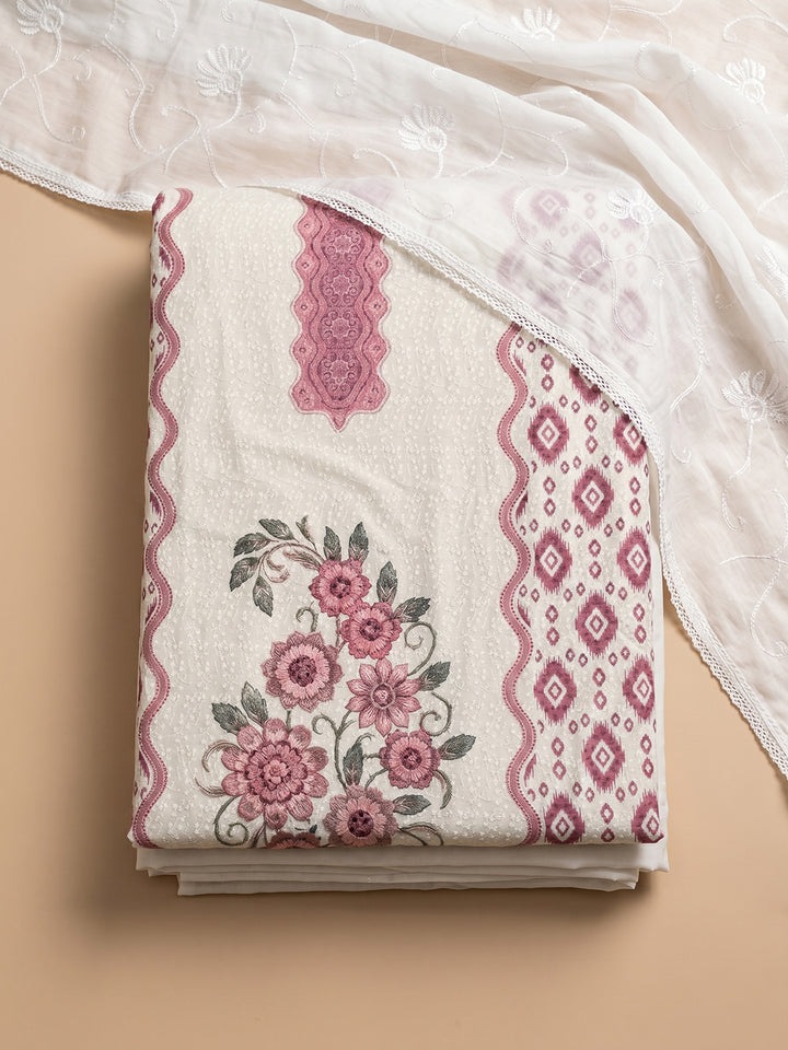 Onion Pink Printed Cotton Blend Unstitched Suit With Pant &amp; Dupatta