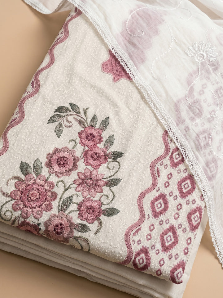 Onion Pink Printed Cotton Blend Unstitched Suit With Pant &amp; Dupatta