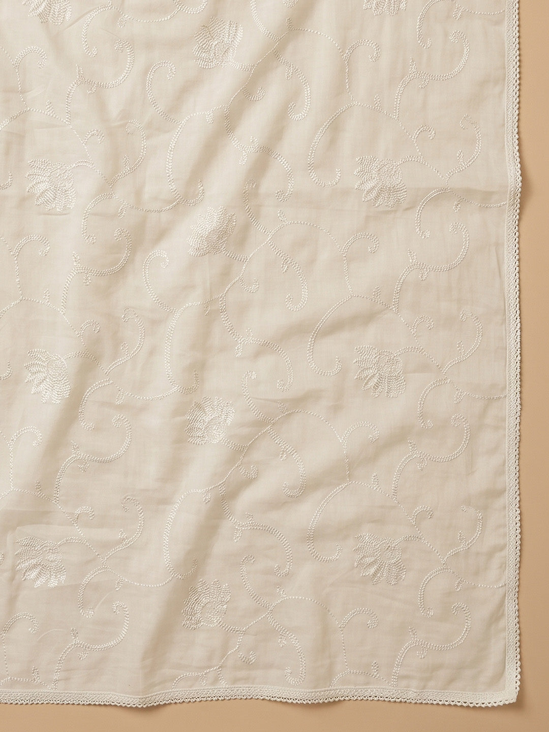 Cream Black Printed Cotton Blend Unstitched Suit With Pant &amp; Dupatta
