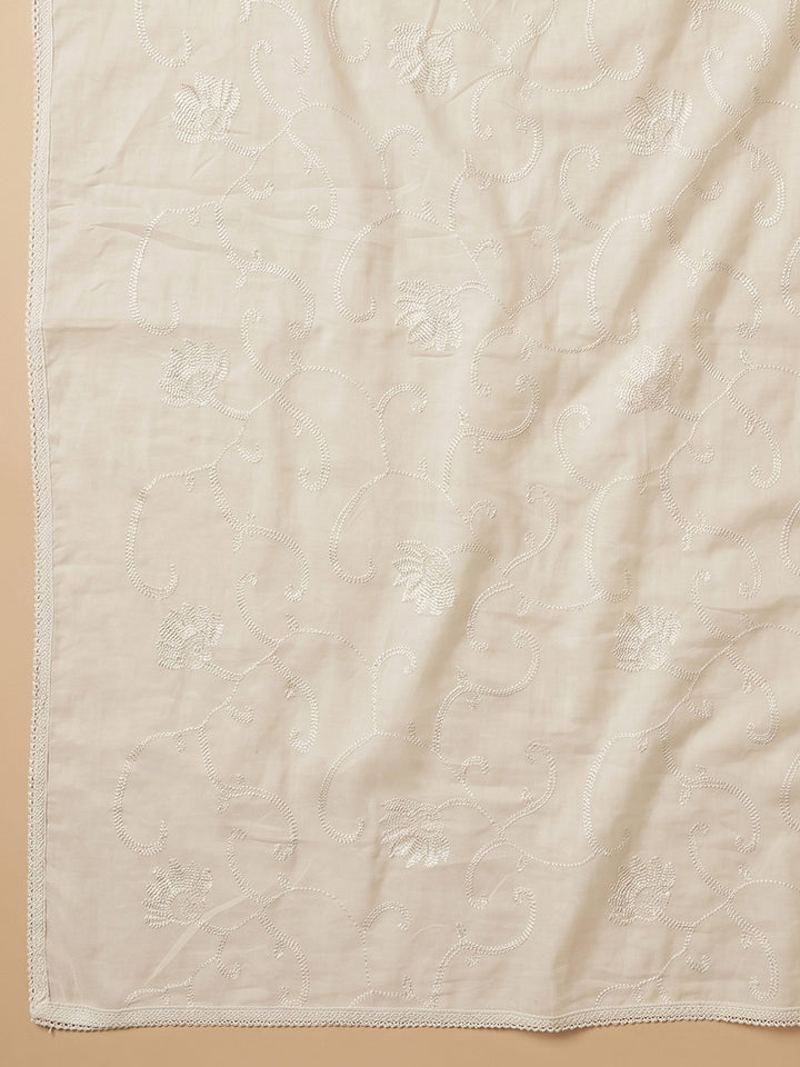 Cream Pink Printed Cotton Blend Unstitched Suit With Pant &amp; Dupatta