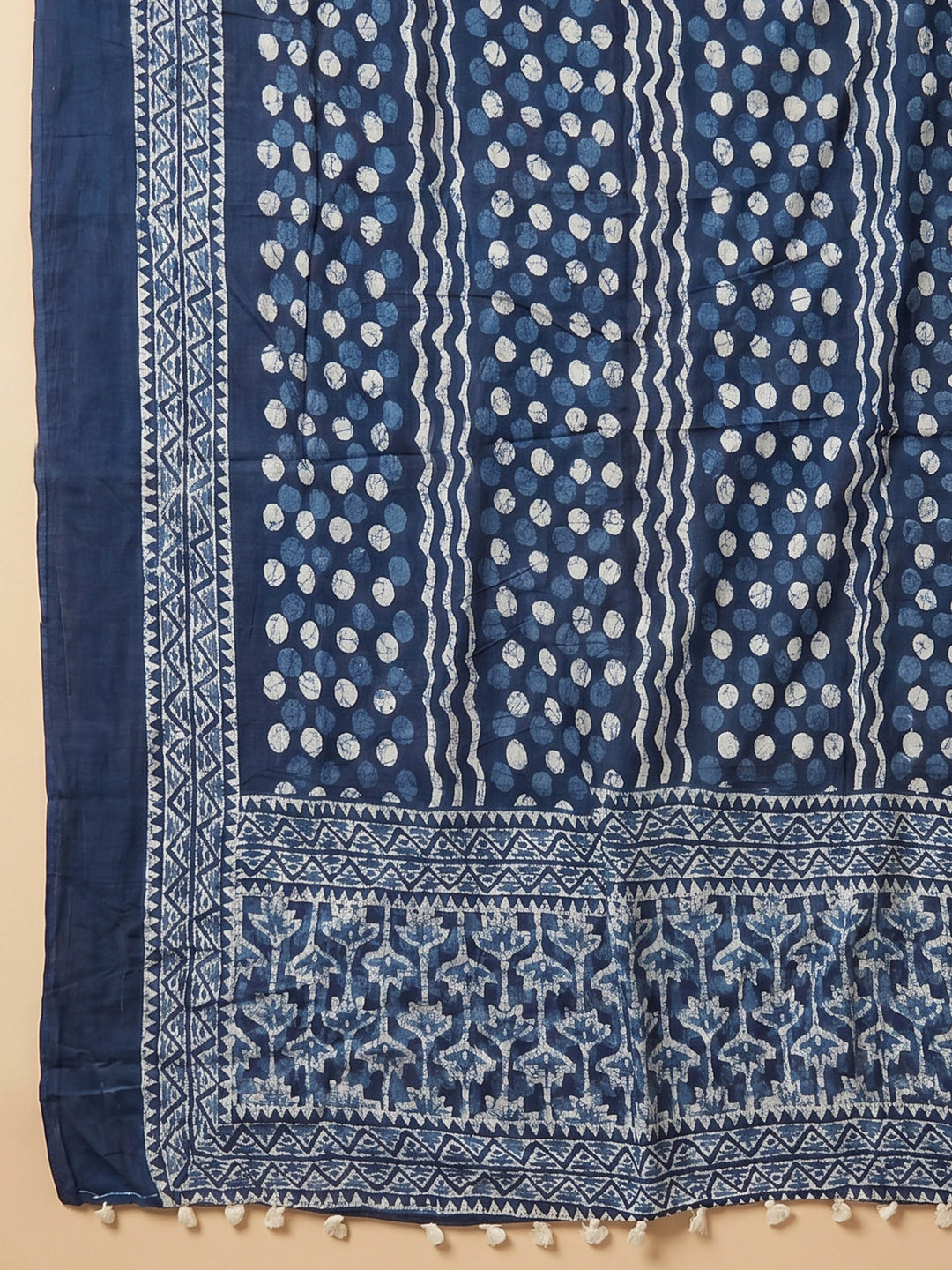 Blue Printed Cotton Blend Unstitched Suit &amp; Pant With Cotton Dupatta