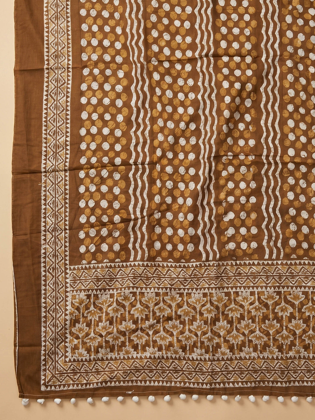 Rust Printed Cotton Blend Unstitched Suit &amp; Pant With Cotton Dupatta