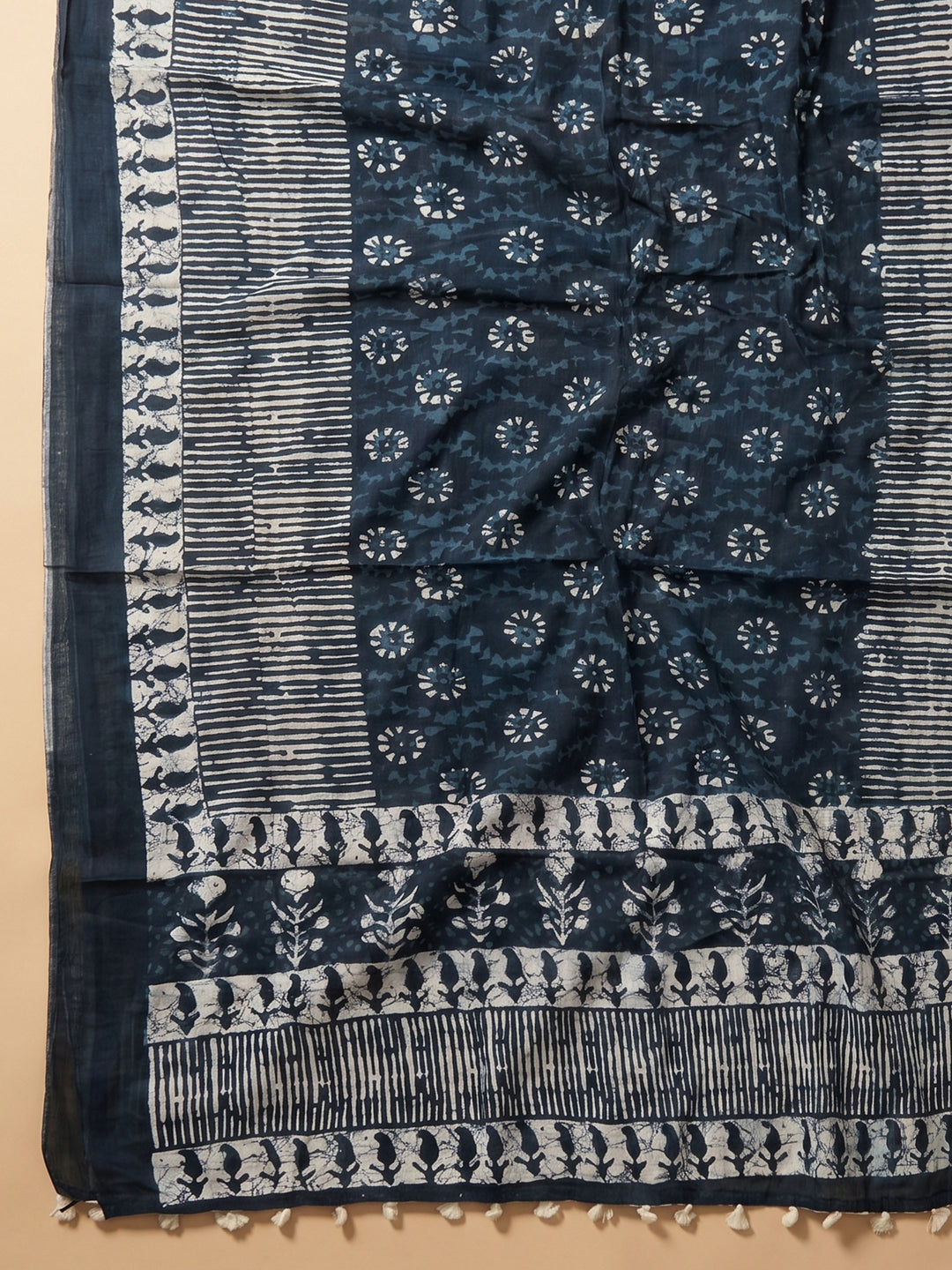 Blue Printed Cotton Blend Unstitched Suit &amp; Pant With Cotton Dupatta