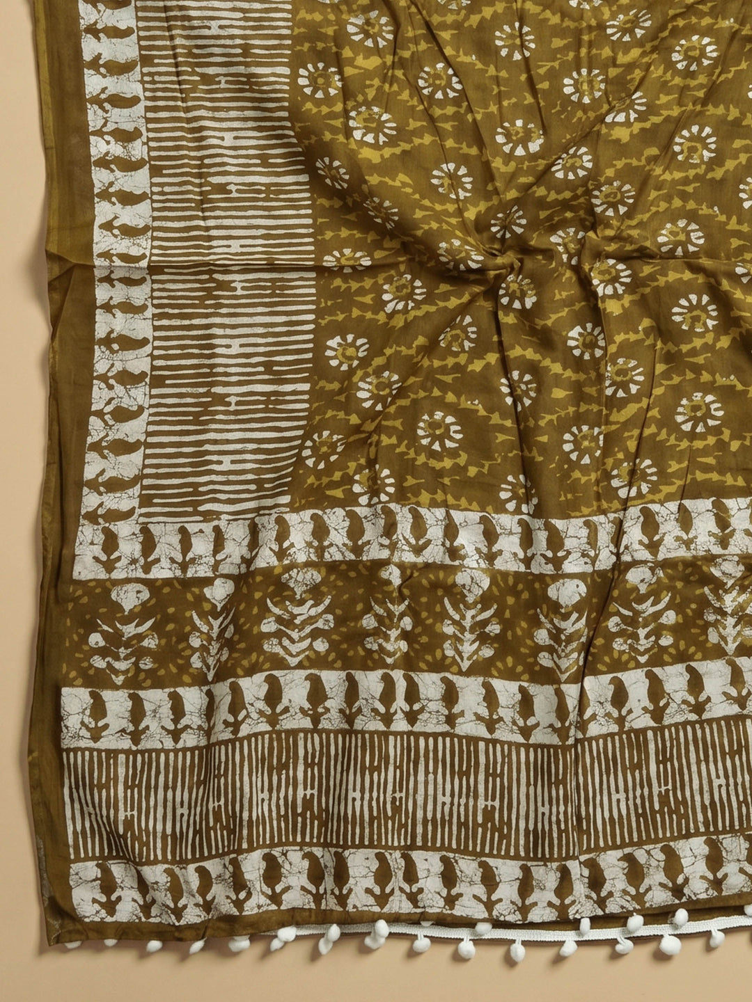 Mehndi Printed Cotton Blend Unstitched Suit &amp; Pant With Cotton Dupatta