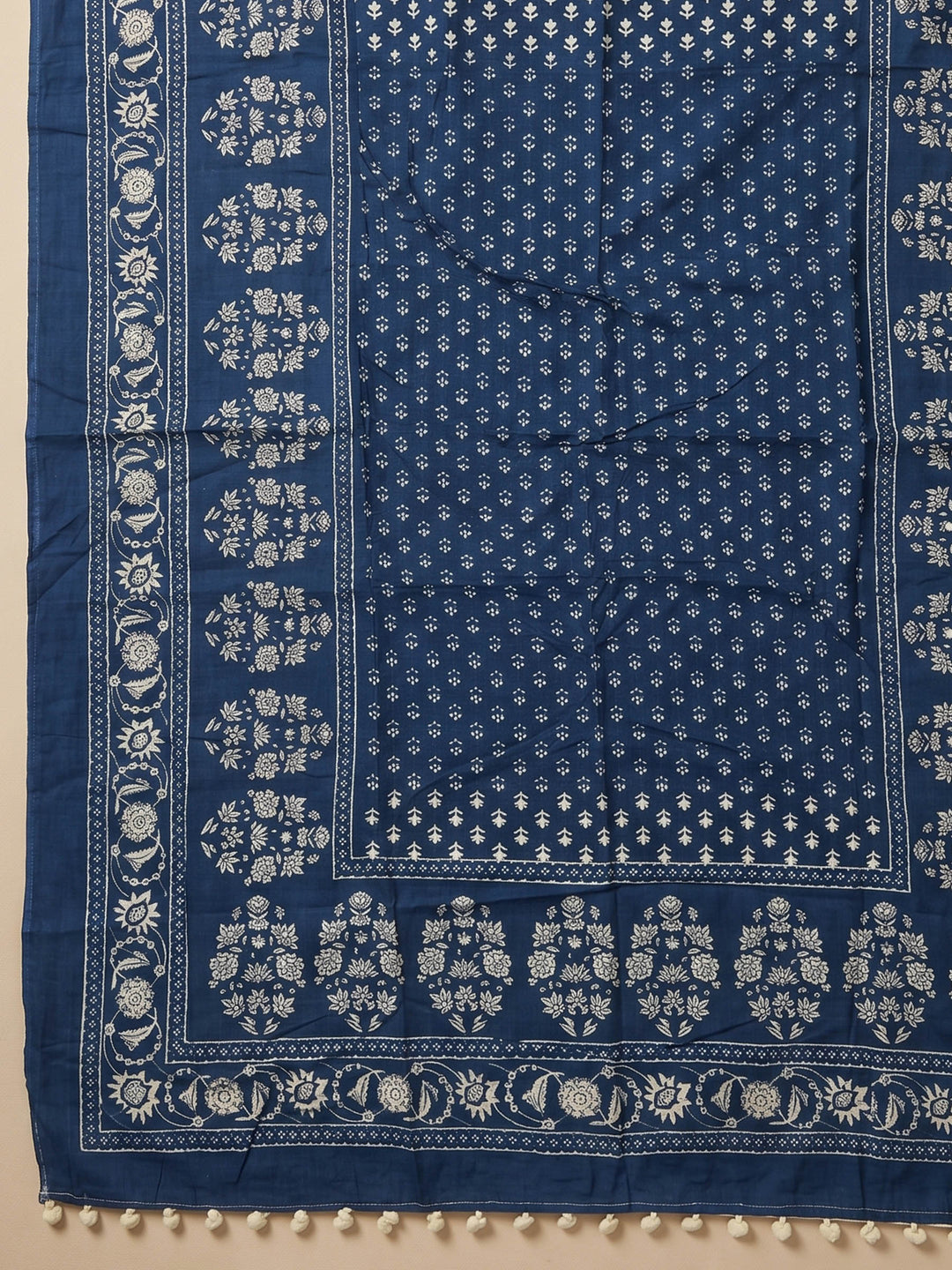 Blue Printed Cotton Blend Unstitched Suit &amp; Pant With Cotton Dupatta