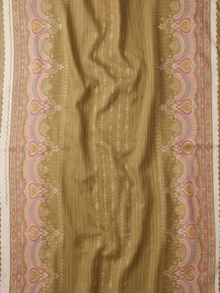 Mehndi Printed Cotton Blend Unstitched Suit &amp; Pant With Cotton Dupatta